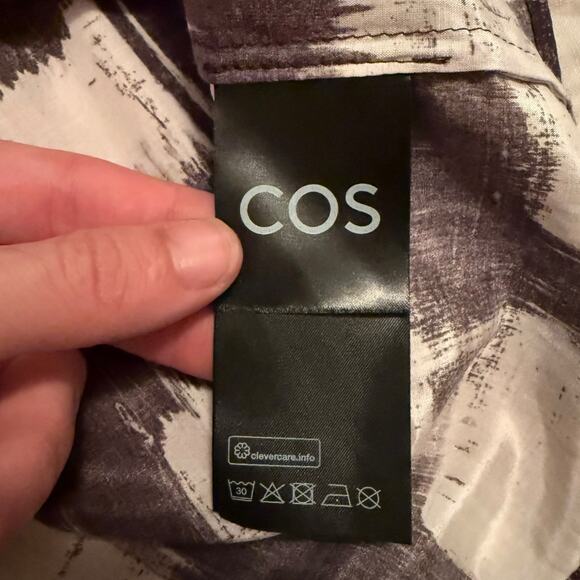 COS Printed Mulberry Silk Blend Blouse Gray White Abstract Gingham - Size 10 - Picture 5 of 12